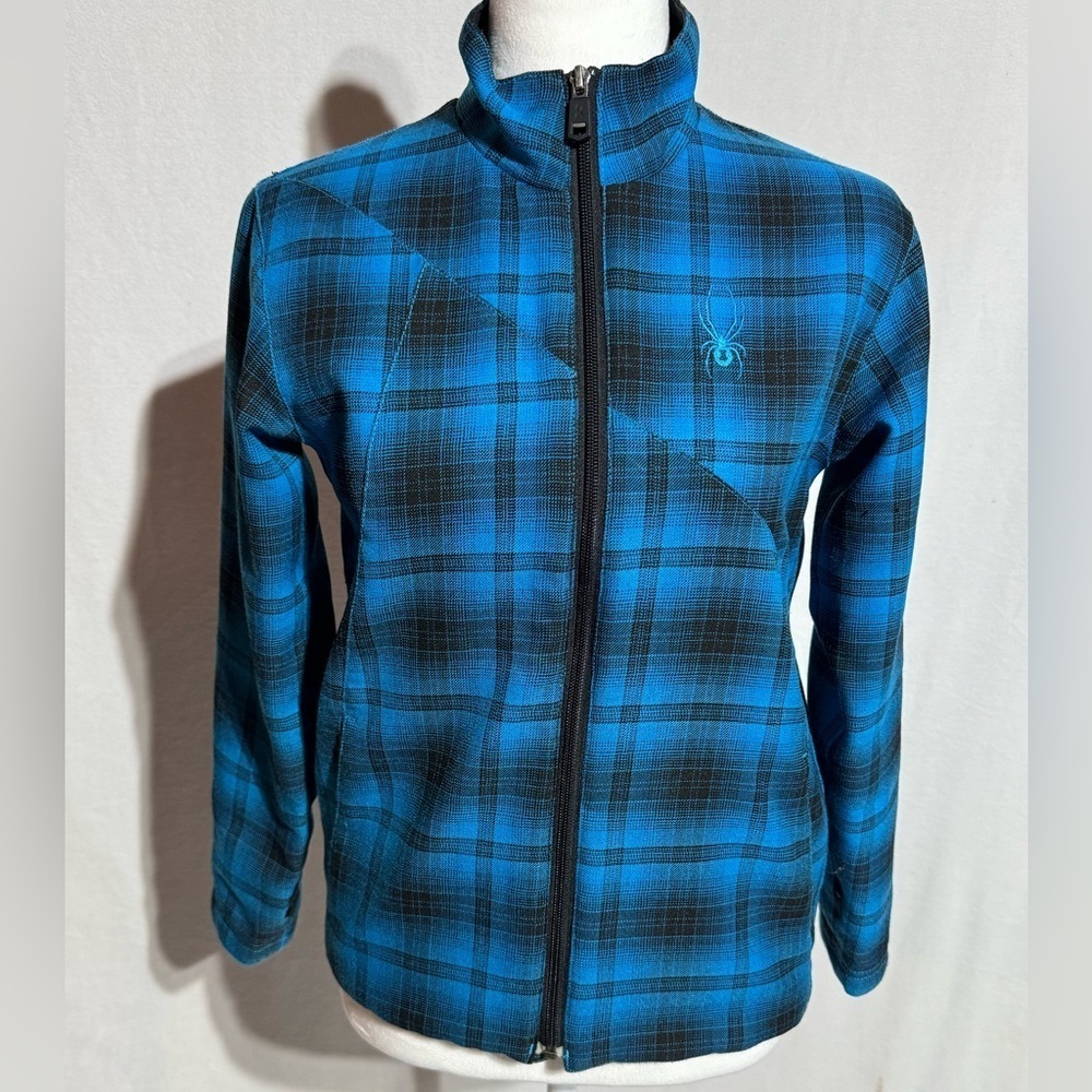 Spyder Boy’s Black and Blue Checkered Jacket Size 12